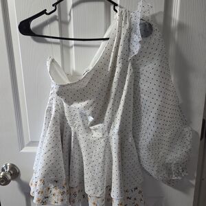 Elegant White Polka Dot One-Shoulder Blouse